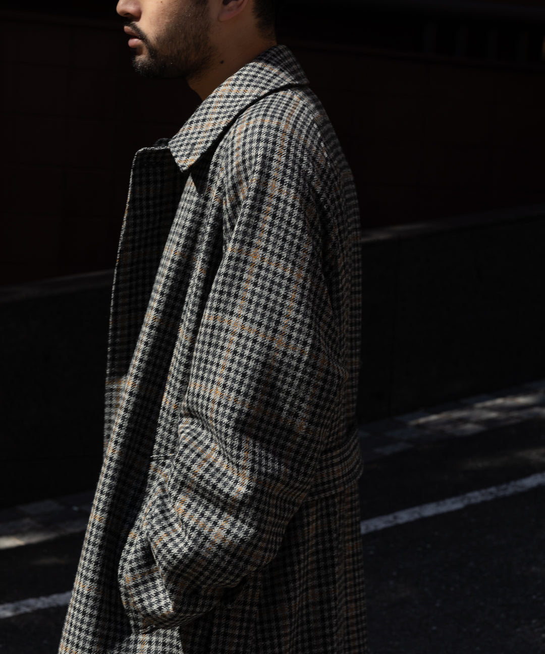 【INTÉRIM】HYPER BIG LOVAT KIRK TWEED  SINGLE RANGE BELTED OVER COAT -  BLK×GRY