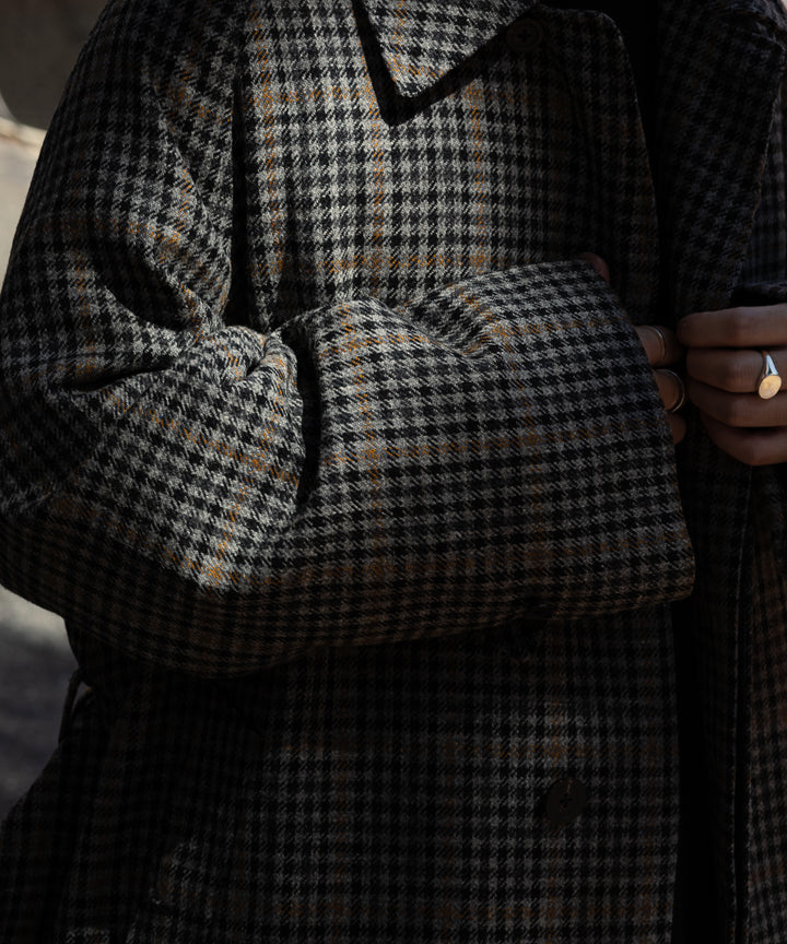 【INTÉRIM】HYPER BIG LOVAT KIRK TWEED  SINGLE RANGE BELTED OVER COAT -  BLK×GRY