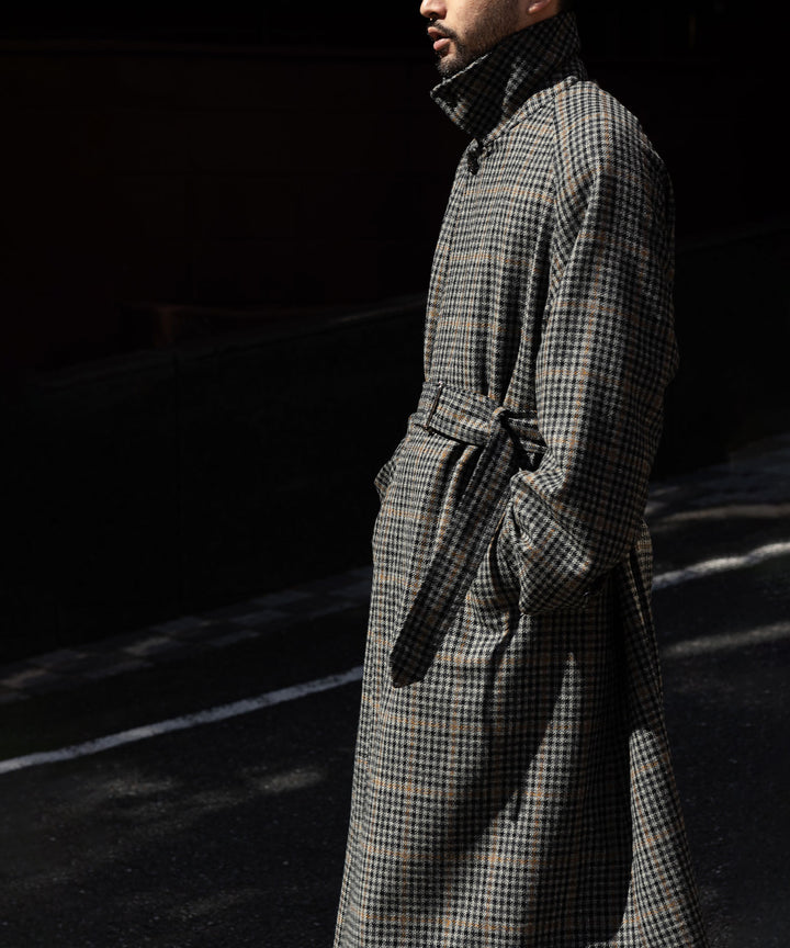 【INTÉRIM】HYPER BIG LOVAT KIRK TWEED  SINGLE RANGE BELTED OVER COAT -  BLK×GRY