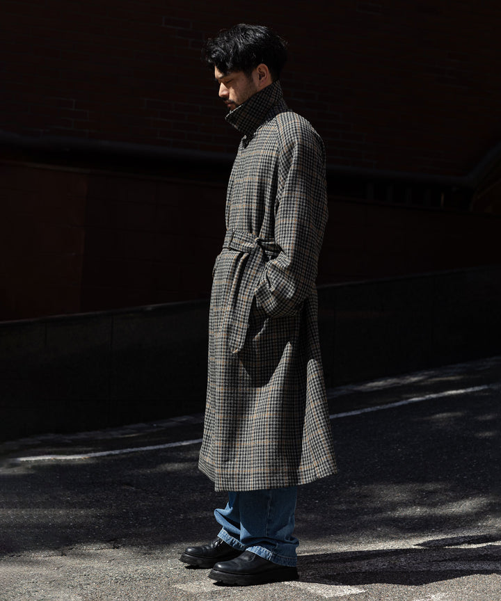【INTÉRIM】HYPER BIG LOVAT KIRK TWEED  SINGLE RANGE BELTED OVER COAT -  BLK×GRY