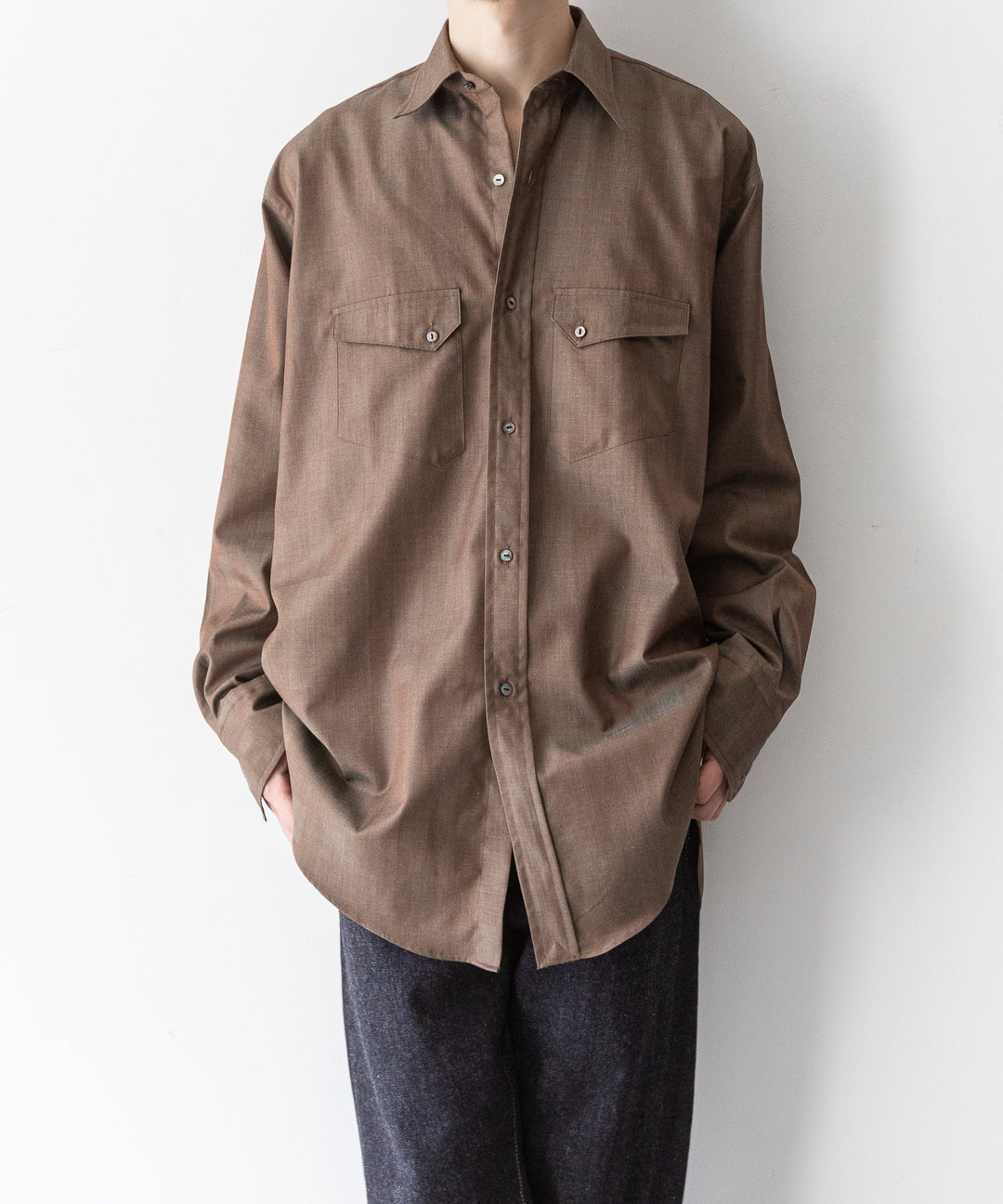 【INTÉRIM】インテリムの限定シャツ HYPER BIG IRIDESCENT CHECK LONG HORN WESTERN SHIRT - BROWN/GREEN