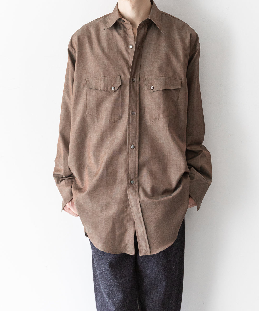 【INTÉRIM】インテリムの限定シャツ HYPER BIG IRIDESCENT CHECK LONG HORN WESTERN SHIRT - BROWN/GREEN