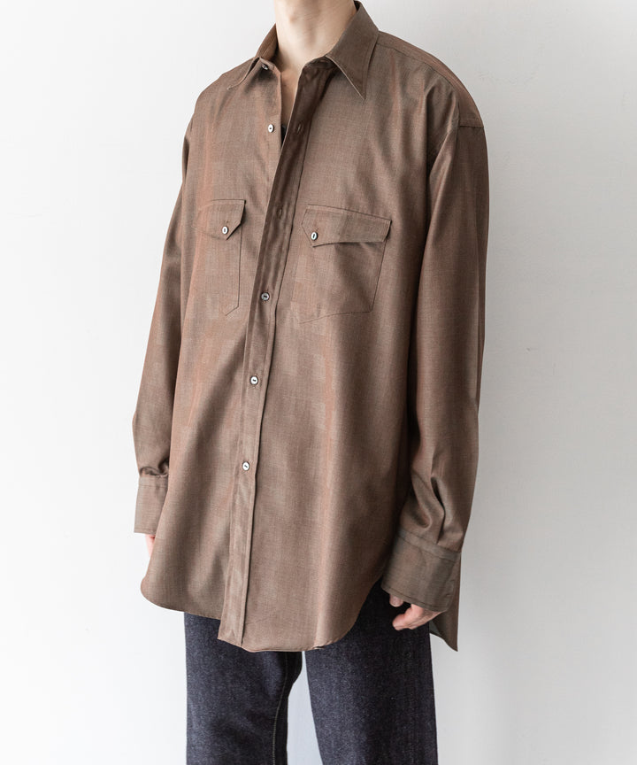 【INTÉRIM】インテリムの限定シャツ HYPER BIG IRIDESCENT CHECK LONG HORN WESTERN SHIRT - BROWN/GREEN