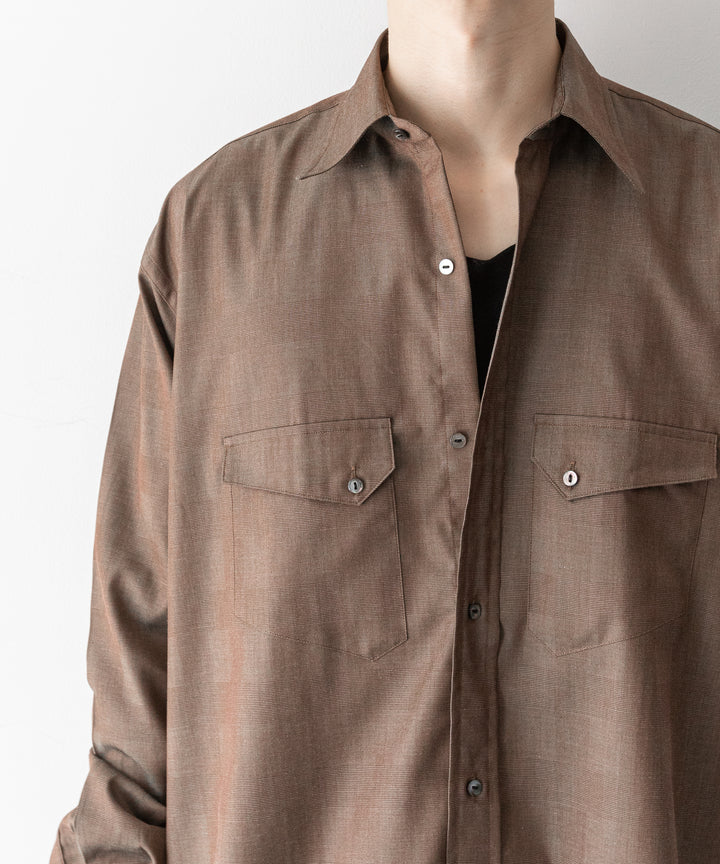 【INTÉRIM】インテリムの限定シャツ HYPER BIG IRIDESCENT CHECK LONG HORN WESTERN SHIRT - BROWN/GREEN
