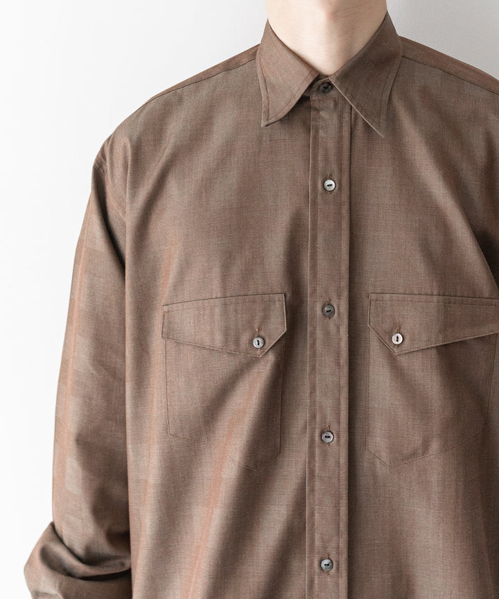 【INTÉRIM】インテリムの限定シャツ HYPER BIG IRIDESCENT CHECK LONG HORN WESTERN SHIRT - BROWN/GREEN