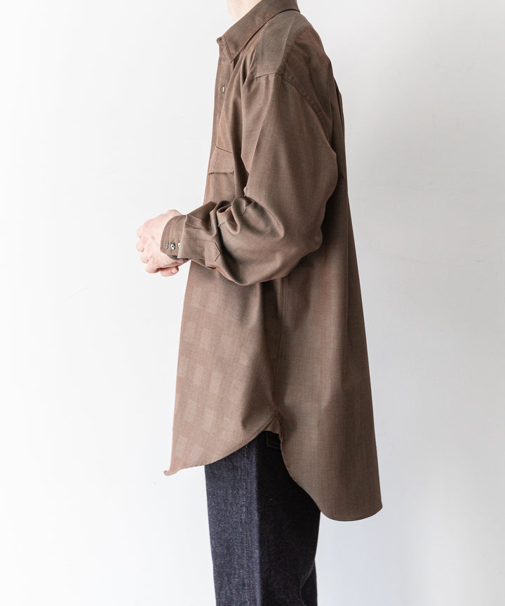 【INTÉRIM】インテリムの限定シャツ HYPER BIG IRIDESCENT CHECK LONG HORN WESTERN SHIRT - BROWN/GREEN