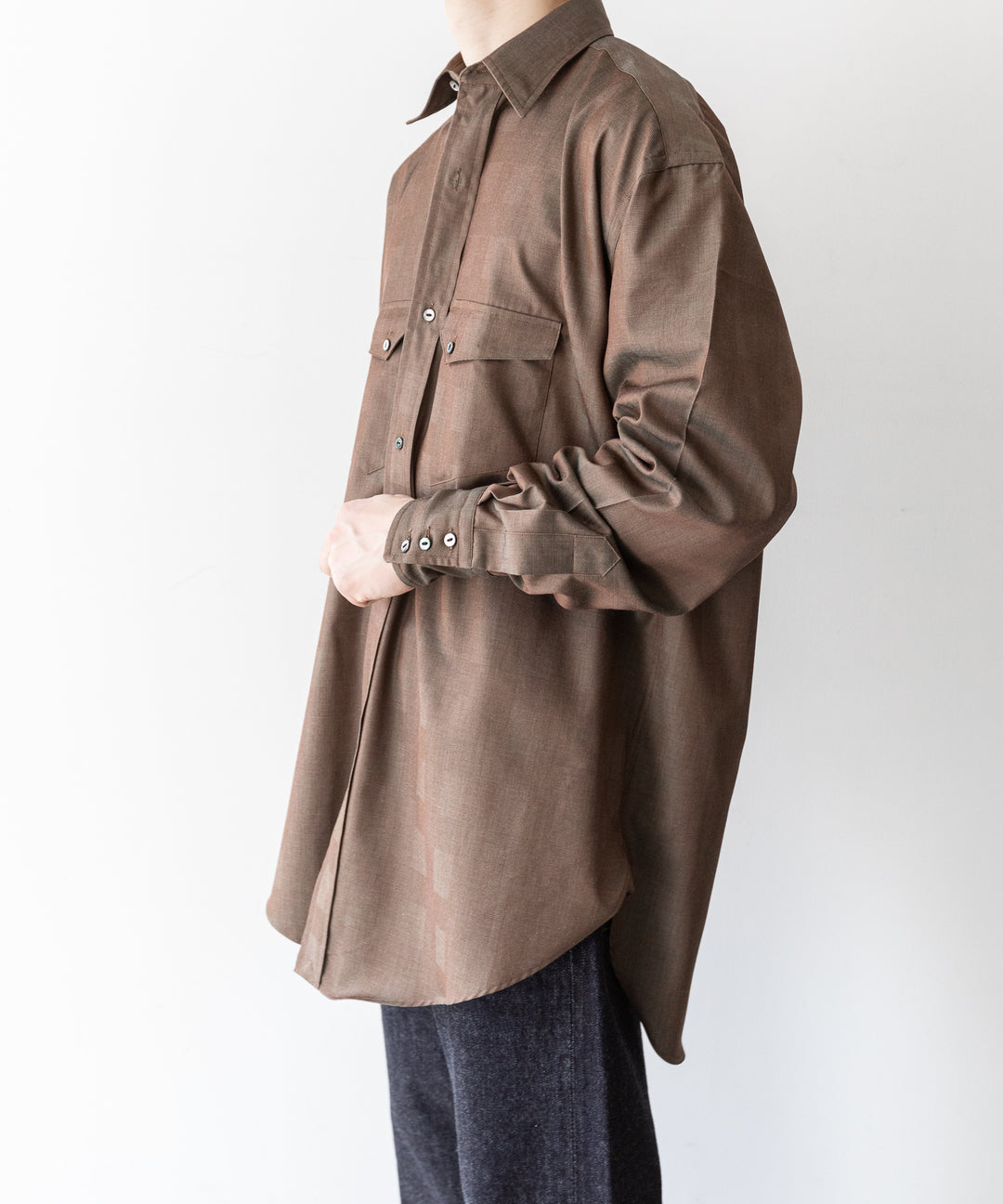 【INTÉRIM】インテリムの限定シャツ HYPER BIG IRIDESCENT CHECK LONG HORN WESTERN SHIRT - BROWN/GREEN