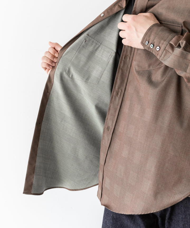 【INTÉRIM】インテリムの限定シャツ HYPER BIG IRIDESCENT CHECK LONG HORN WESTERN SHIRT - BROWN/GREEN