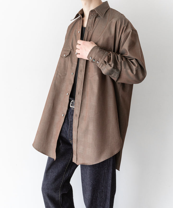 【INTÉRIM】インテリムの限定シャツ HYPER BIG IRIDESCENT CHECK LONG HORN WESTERN SHIRT - BROWN/GREEN