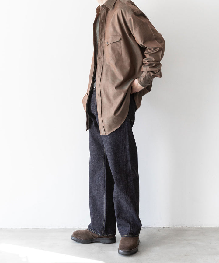【INTÉRIM】インテリムの限定シャツ HYPER BIG IRIDESCENT CHECK LONG HORN WESTERN SHIRT - BROWN/GREEN