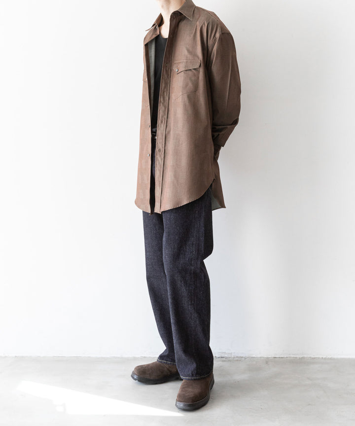 【INTÉRIM】インテリムの限定シャツ HYPER BIG IRIDESCENT CHECK LONG HORN WESTERN SHIRT - BROWN/GREEN