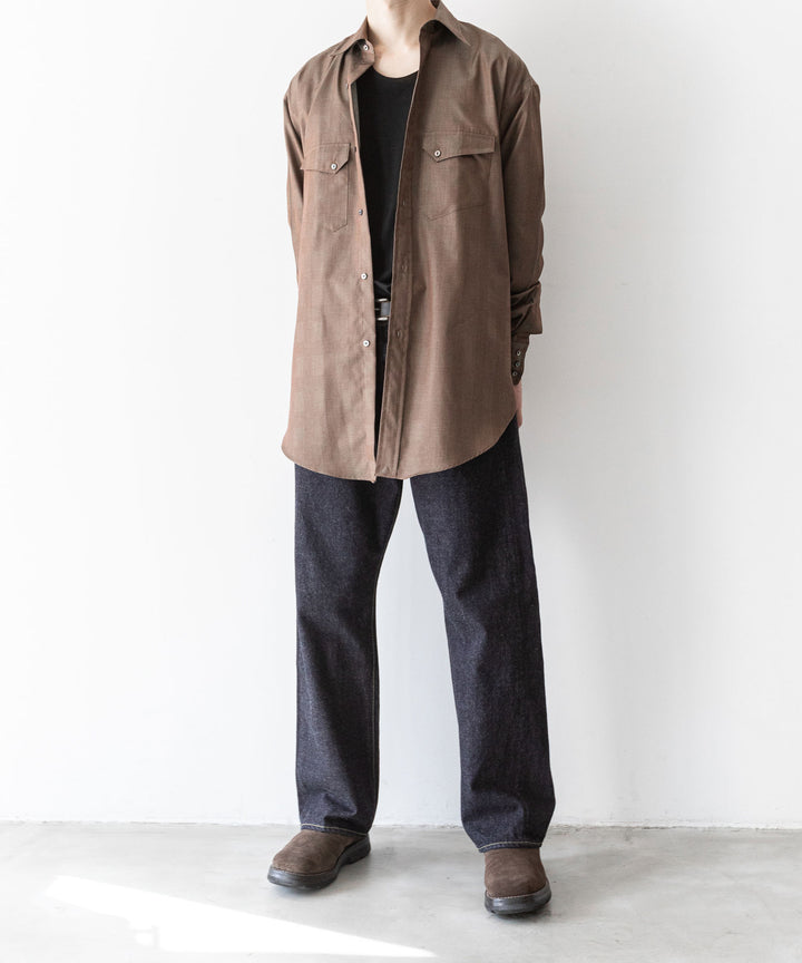 【INTÉRIM】インテリムの限定シャツ HYPER BIG IRIDESCENT CHECK LONG HORN WESTERN SHIRT - BROWN/GREEN