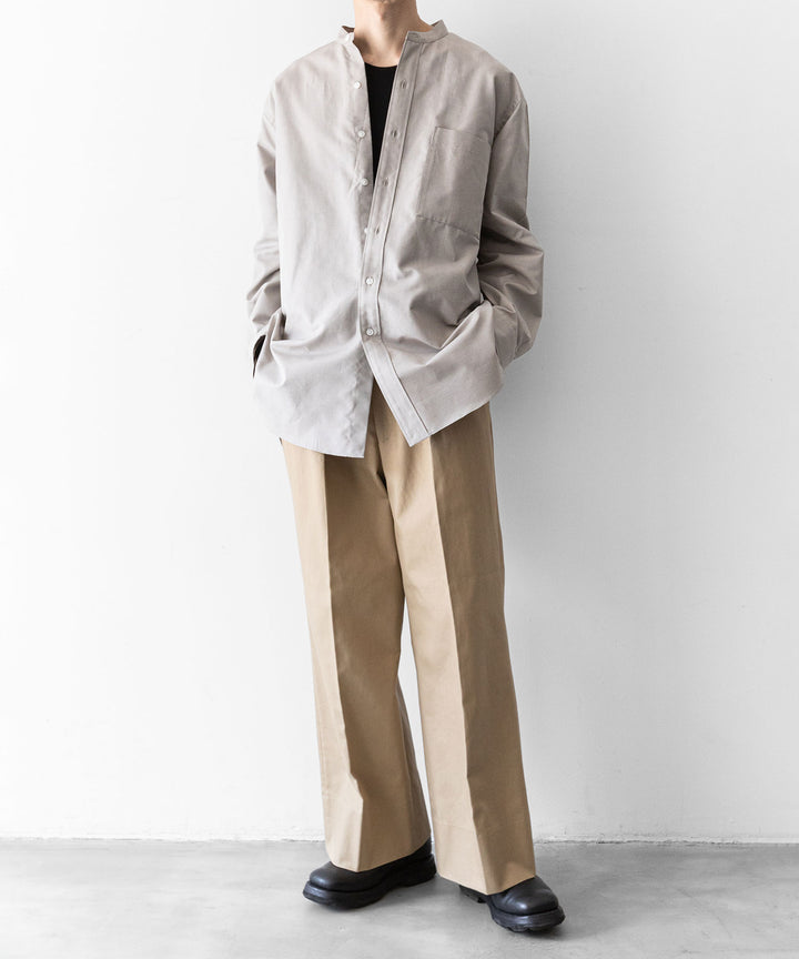 【INTÉRIM】HYPER BIG COTTON SILK LATTICE STAND COLLAR SHIRT - BEIGE