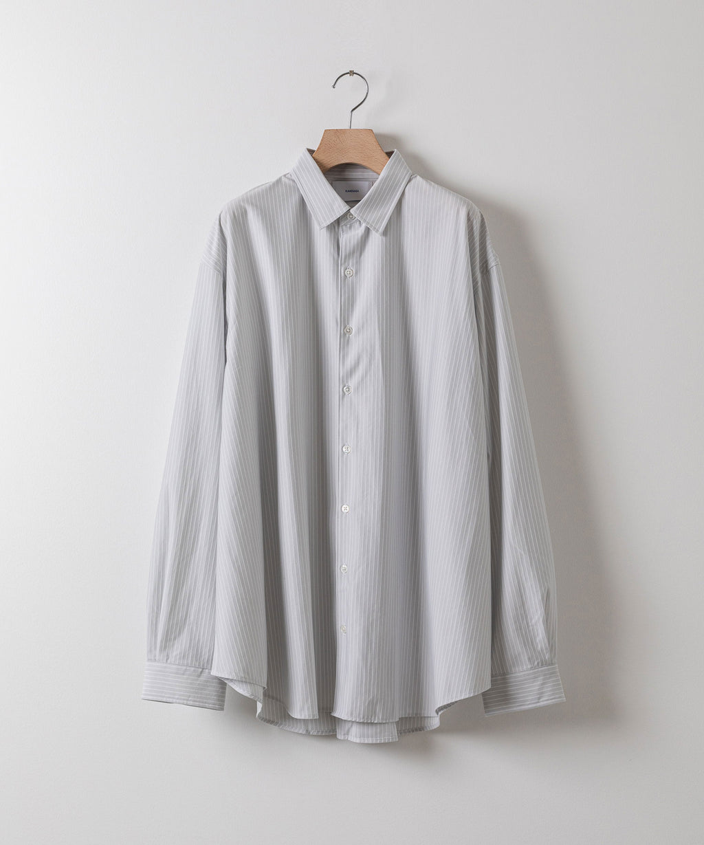 【KANEMASA PHIL.】カネマサのPENCIL STRIPE DRESS JERSEY SHIRT - LIGHT GRAY×WHITE