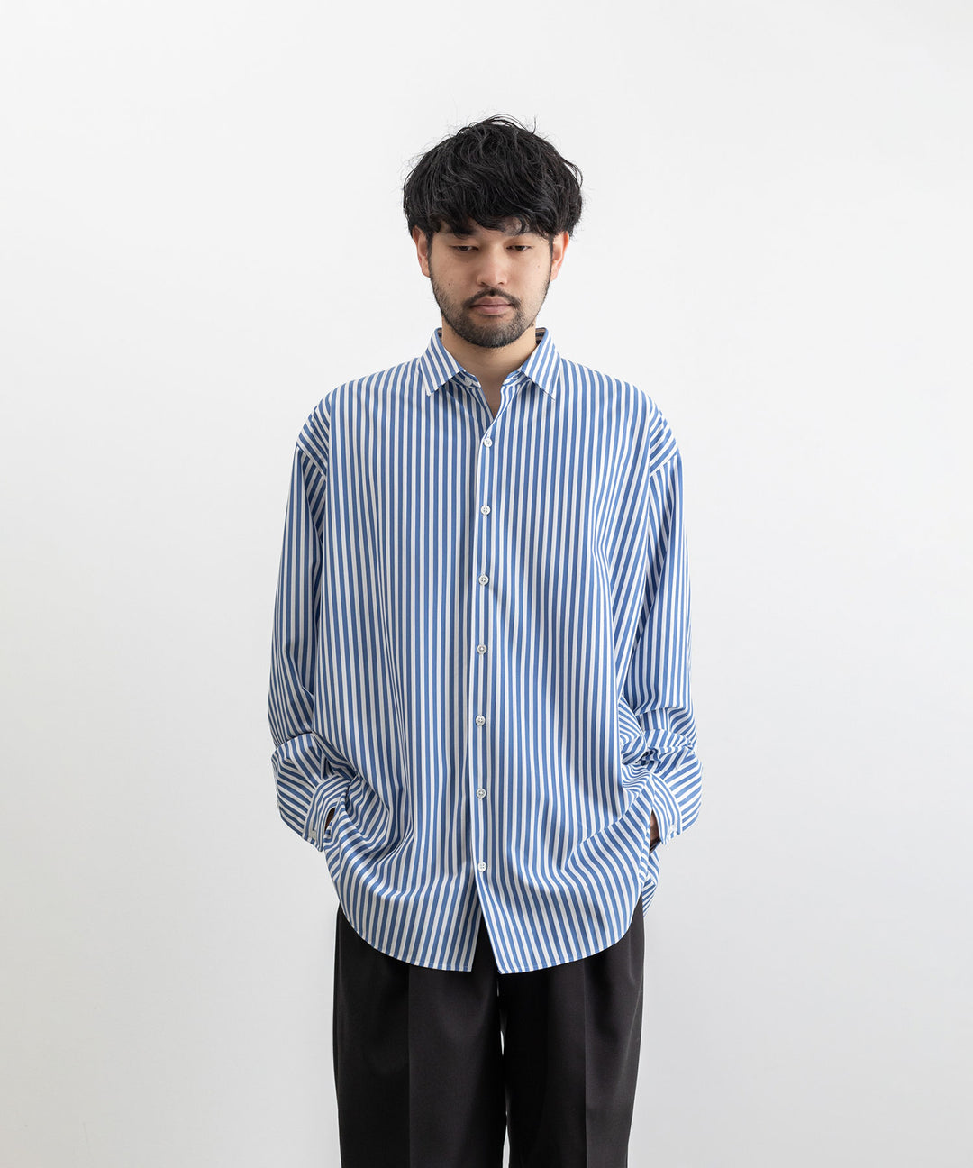  【KANEMASA PHIL.】カネマサのLONDON STRIPE DRESS JERSEY SHIRT - ULTRAMARINE×WHITE