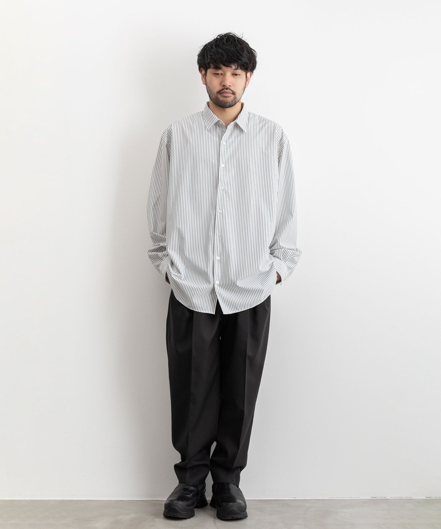 KANEMASA】PENCIL STRIPE DRESS JERSEY SHIRT - WHITE×NAVY – session