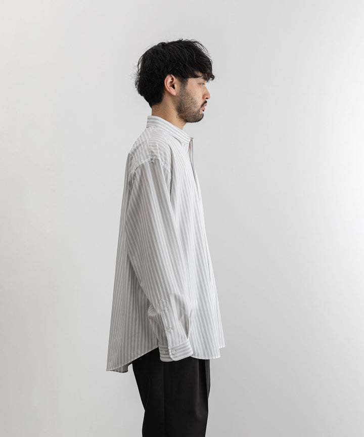 【KANEMASA】LONDON STRIPE DRESS JERSEY SHIRT - LIGHT GRAY×WHITE