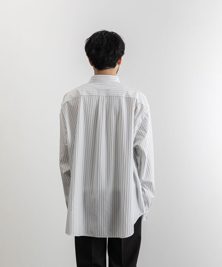 【KANEMASA】LONDON STRIPE DRESS JERSEY SHIRT - LIGHT GRAY×WHITE