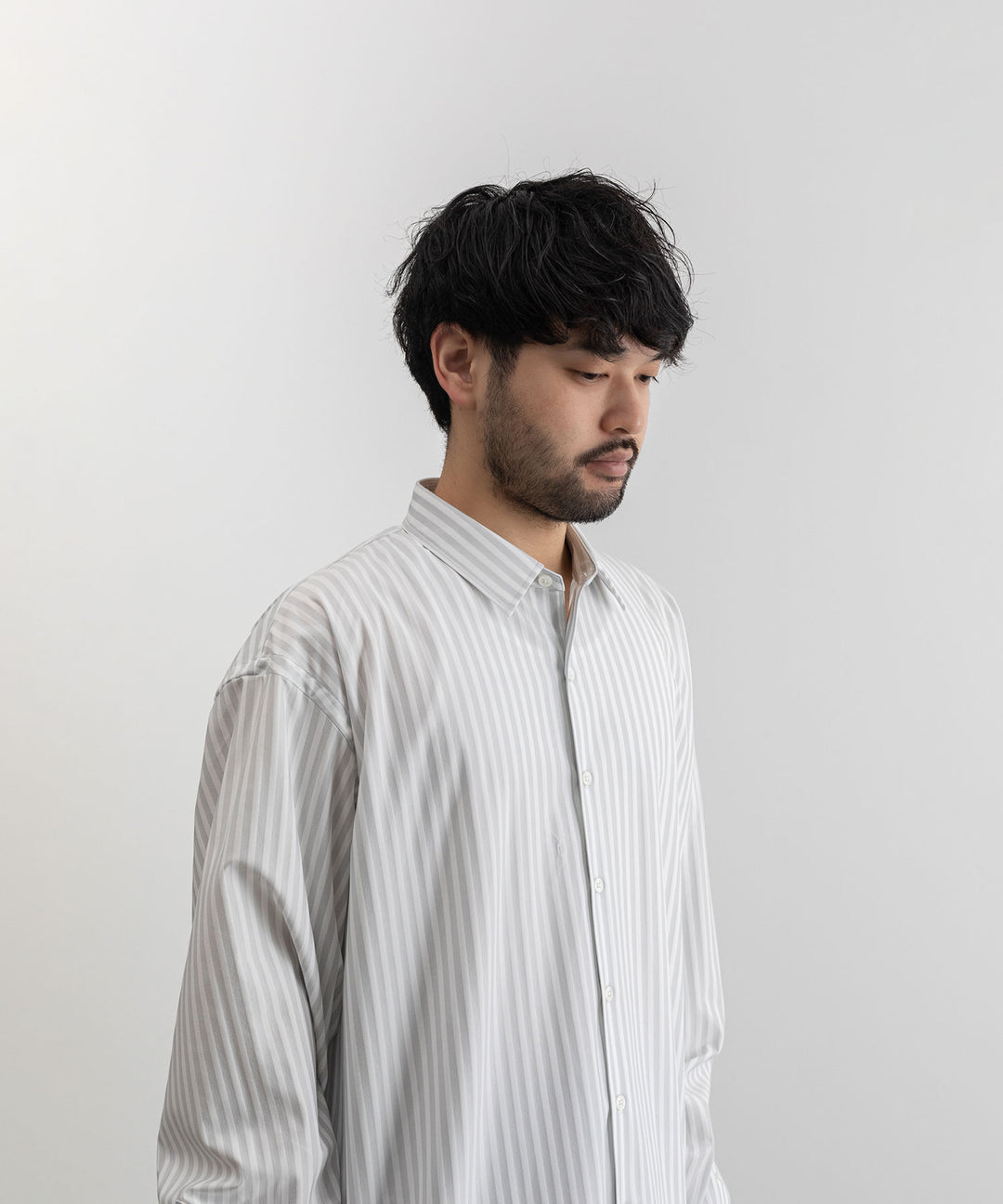【KANEMASA】LONDON STRIPE DRESS JERSEY SHIRT - LIGHT GRAY×WHITE