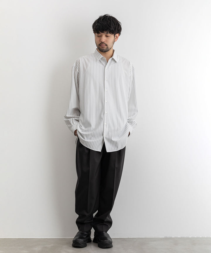 【KANEMASA】LONDON STRIPE DRESS JERSEY SHIRT - LIGHT GRAY×WHITE