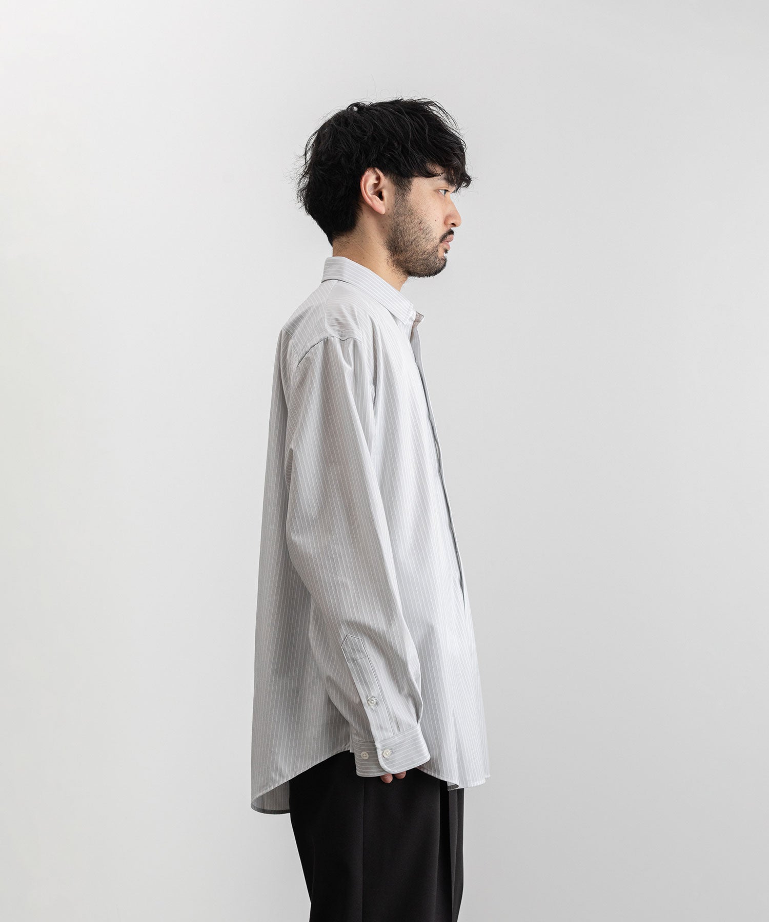 【KANEMASA PHIL.】カネマサのPENCIL STRIPE DRESS JERSEY SHIRT - LIGHT GRAY×WHITE