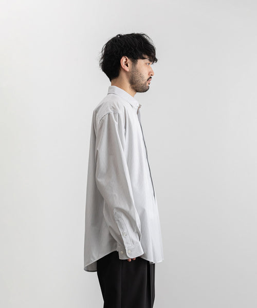 KANEMASA】PENCIL STRIPE DRESS JERSEY SHIRT - LIGHT GRAY×WHITE