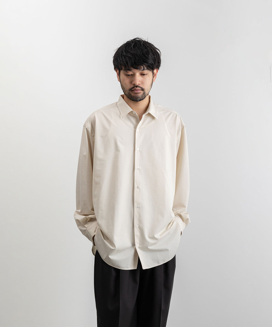 【KANEMASA PHIL.】カネマサのROYAL OX DRESS JERSEY SHIRT - ECRU