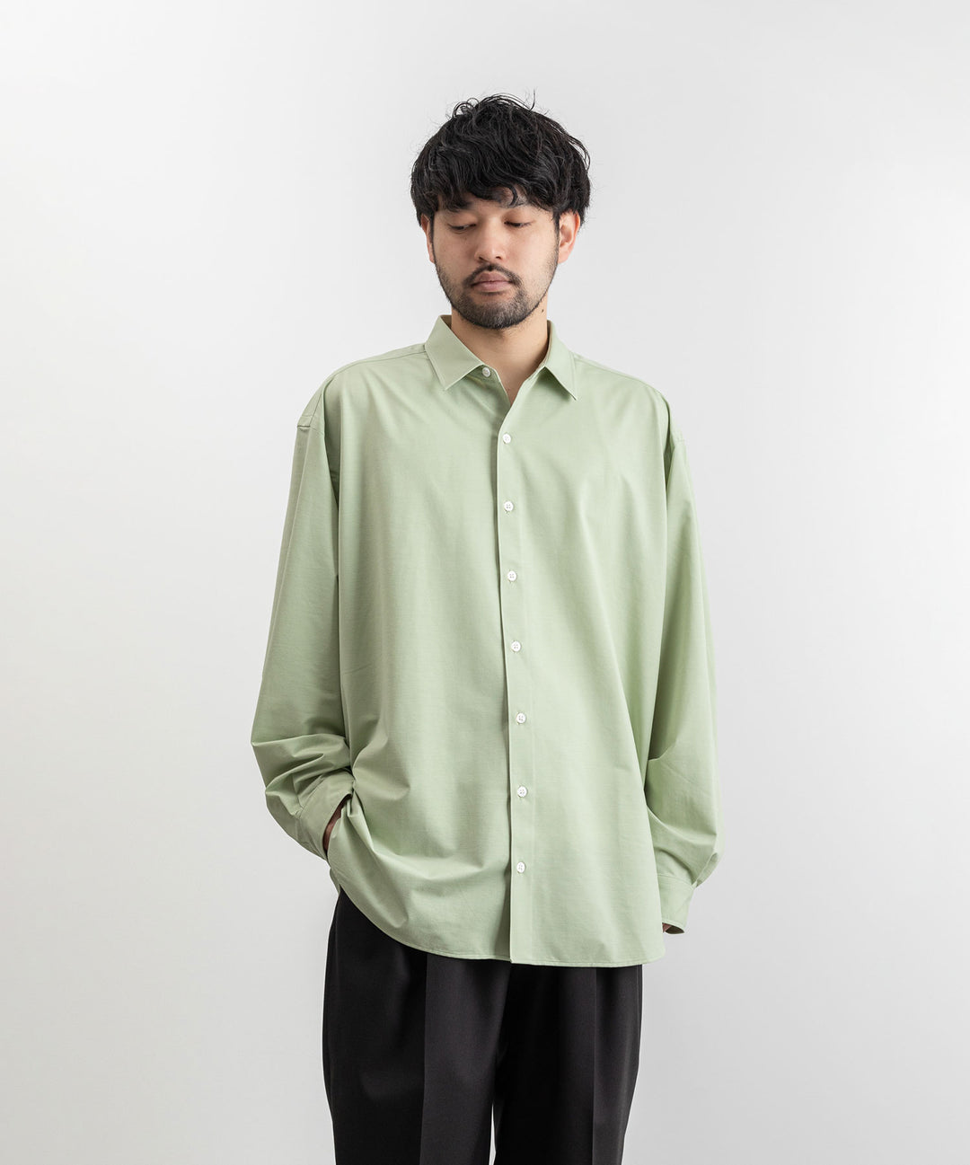 【KANEMASA PHIL.】カネマサのROYAL OX DRESS JERSEY SHIRT - LIGHT GREEN