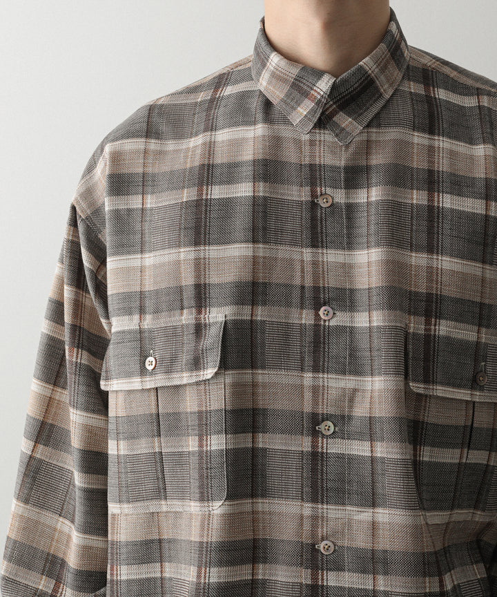 【INTÉRIM】HYPER BIG SHEER FIL A FIL CHECK GATHER SHIRT - PINE BARK CHECK
