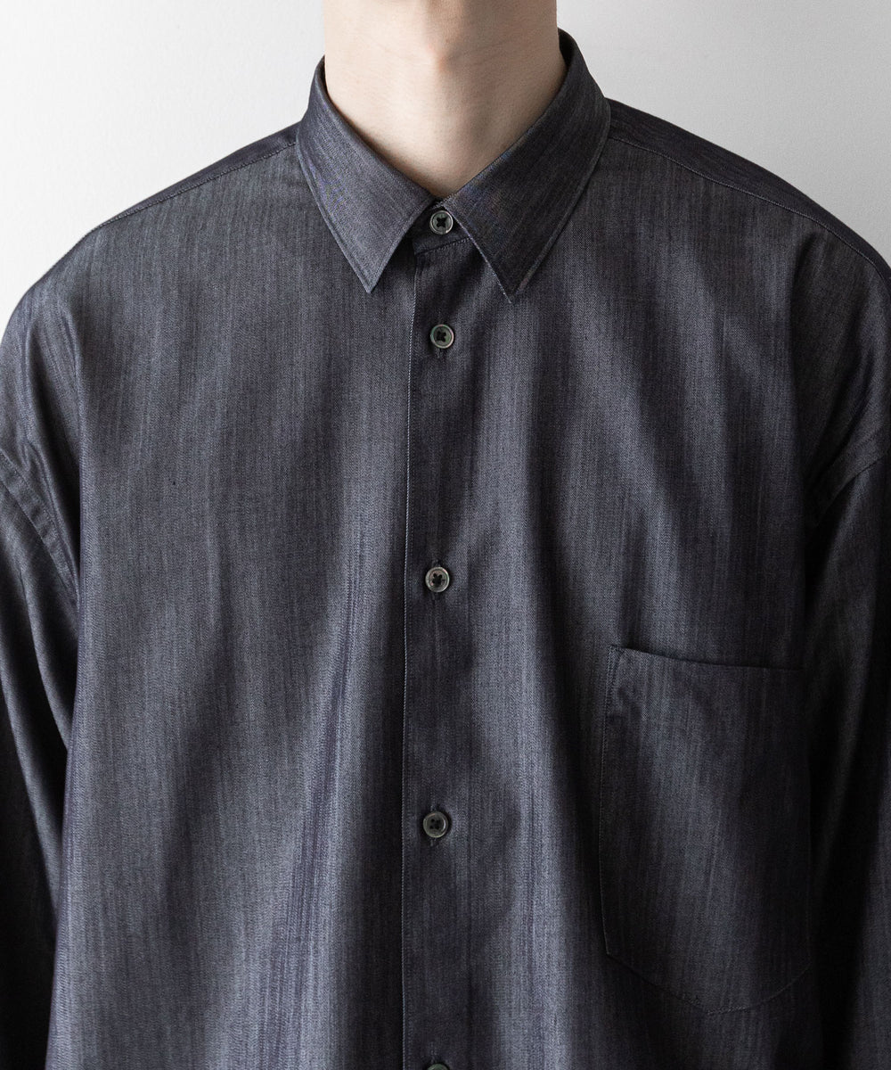 【INTÉRIM】インテリムのHYPER BIG SILK DENIM REGULAR COLLAR SHIRT - NAVY