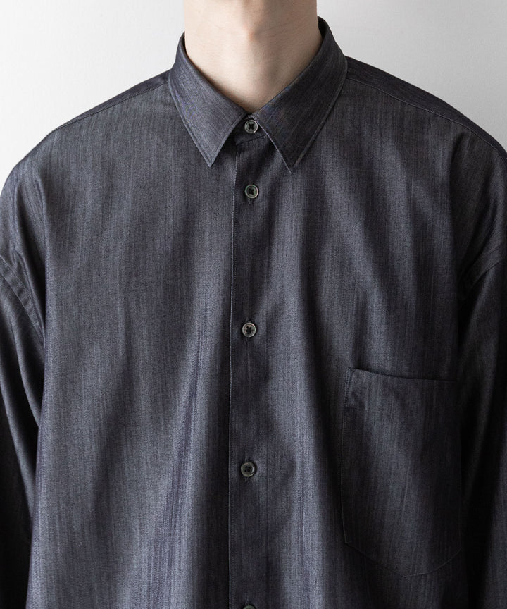 【INTÉRIM】インテリムのHYPER BIG SILK DENIM REGULAR COLLAR SHIRT - NAVY
