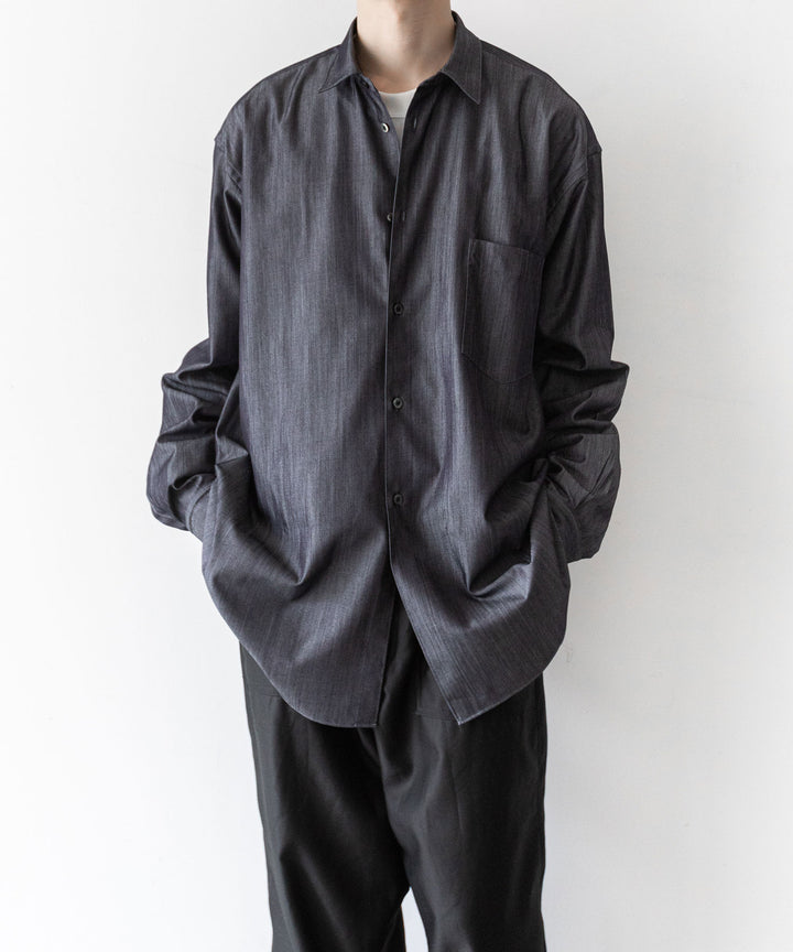 【INTÉRIM】インテリムのHYPER BIG SILK DENIM REGULAR COLLAR SHIRT - NAVY