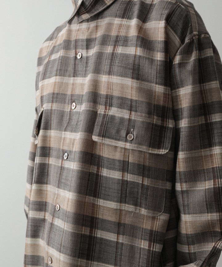 【INTÉRIM】HYPER BIG SHEER FIL A FIL CHECK GATHER SHIRT - PINE BARK CHECK