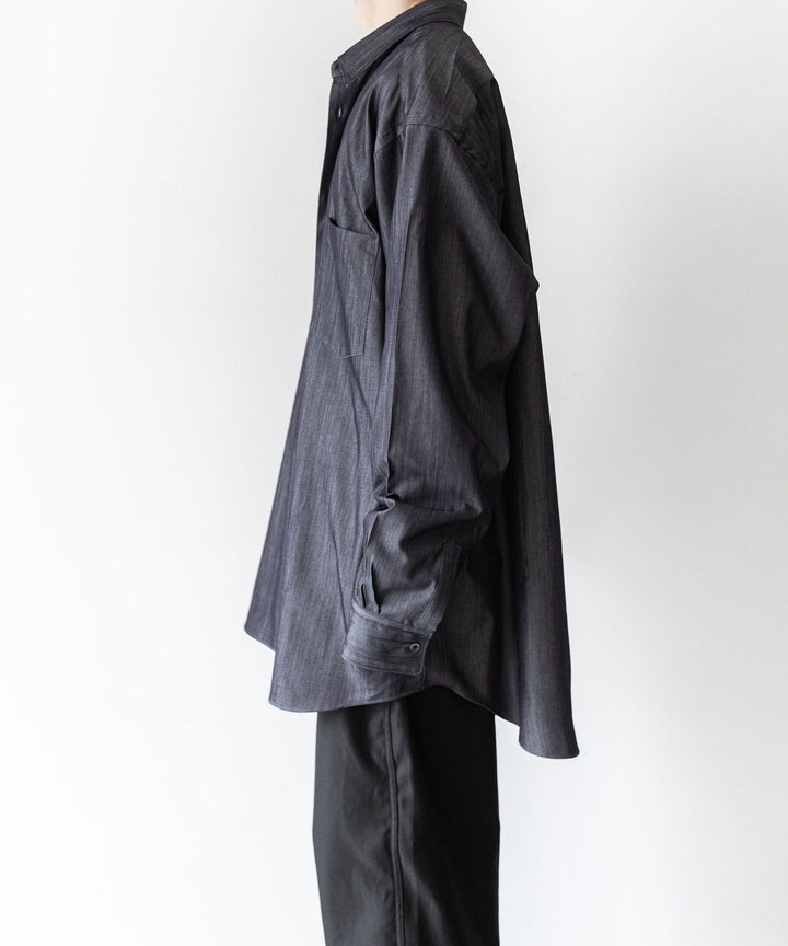 【INTÉRIM】インテリムのHYPER BIG SILK DENIM REGULAR COLLAR SHIRT - NAVY