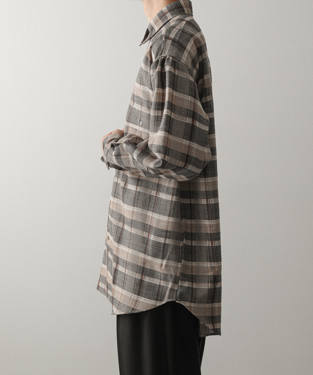 【INTÉRIM】HYPER BIG SHEER FIL A FIL CHECK GATHER SHIRT - PINE BARK CHECK