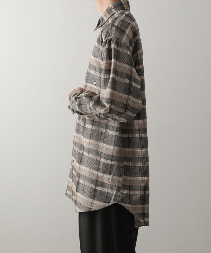 【INTÉRIM】HYPER BIG SHEER FIL A FIL CHECK GATHER SHIRT - PINE BARK CHECK