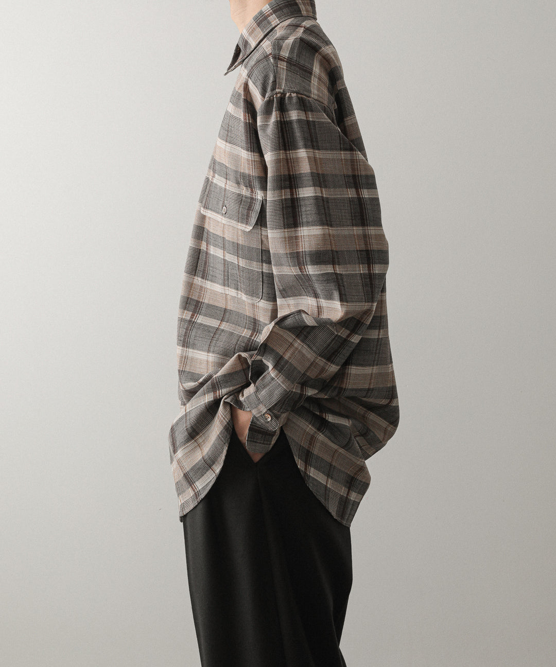 【INTÉRIM】HYPER BIG SHEER FIL A FIL CHECK GATHER SHIRT - PINE BARK CHECK