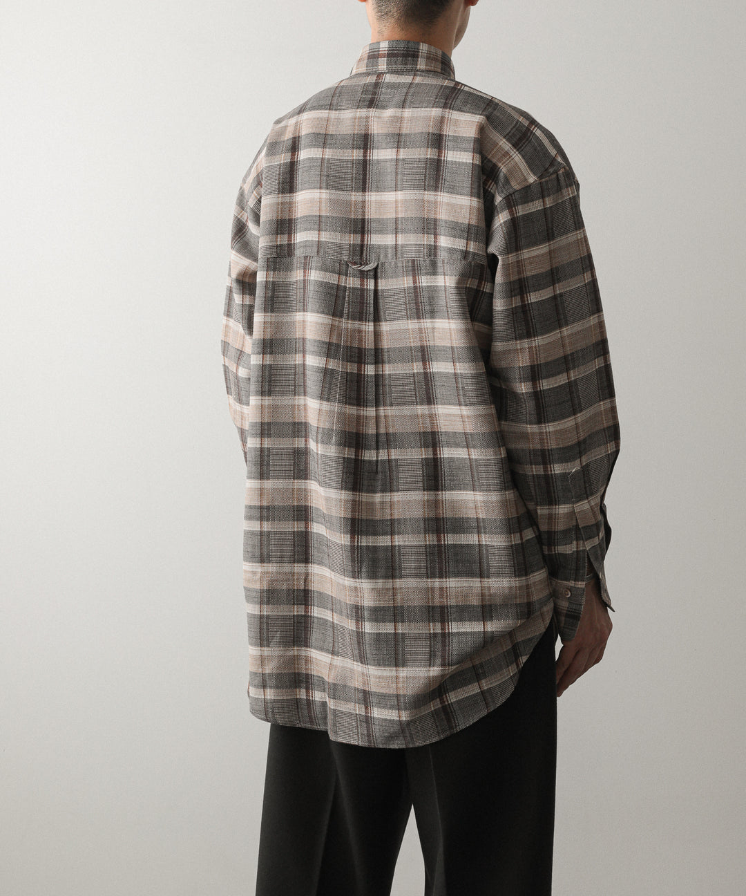 【INTÉRIM】HYPER BIG SHEER FIL A FIL CHECK GATHER SHIRT - PINE BARK CHECK