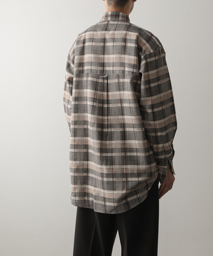 【INTÉRIM】HYPER BIG SHEER FIL A FIL CHECK GATHER SHIRT - PINE BARK CHECK