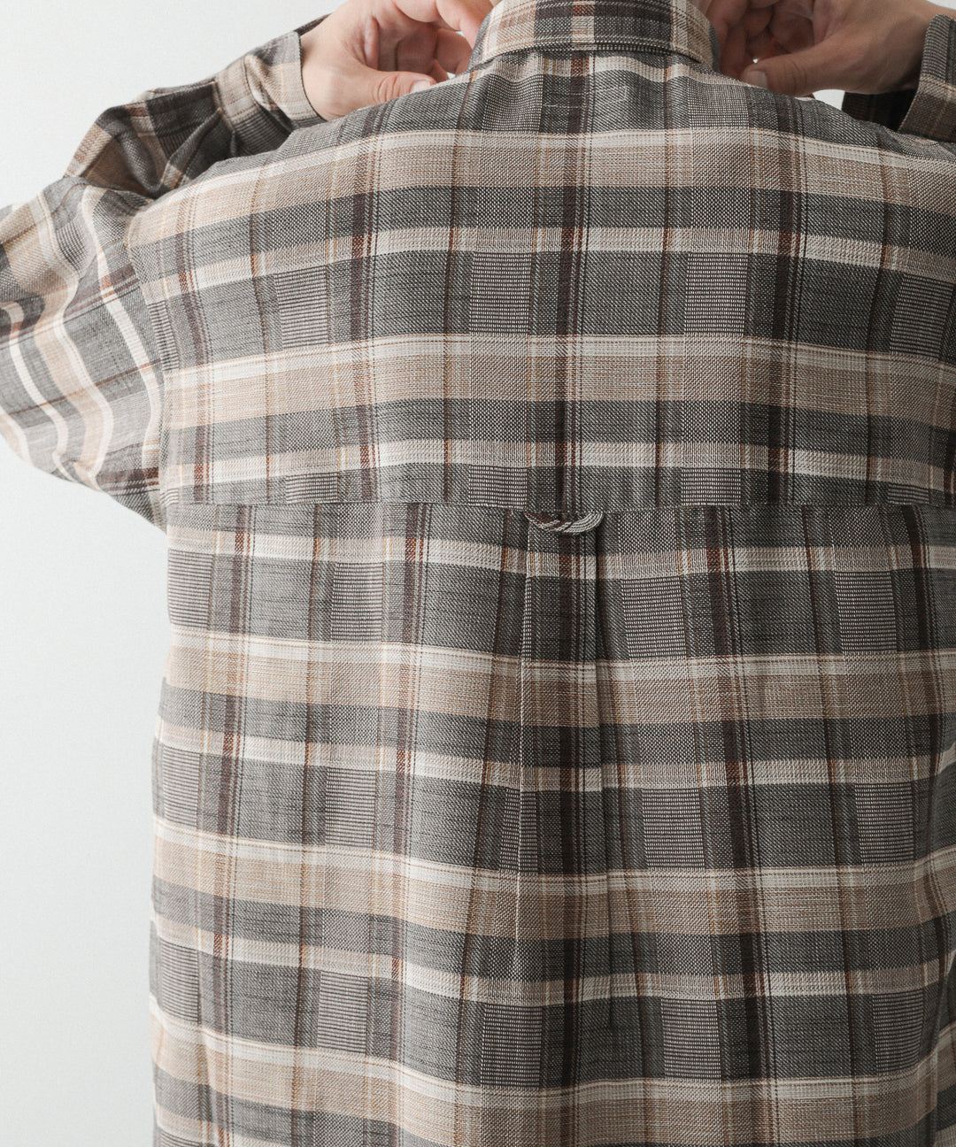 【INTÉRIM】HYPER BIG SHEER FIL A FIL CHECK GATHER SHIRT - PINE BARK CHECK
