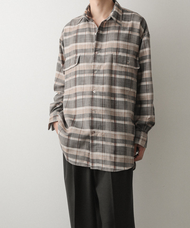 【INTÉRIM】HYPER BIG SHEER FIL A FIL CHECK GATHER SHIRT - PINE BARK CHECK