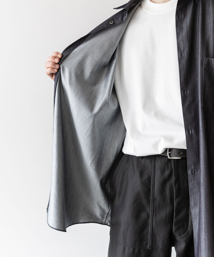 【INTÉRIM】インテリムのHYPER BIG SILK DENIM REGULAR COLLAR SHIRT - NAVY