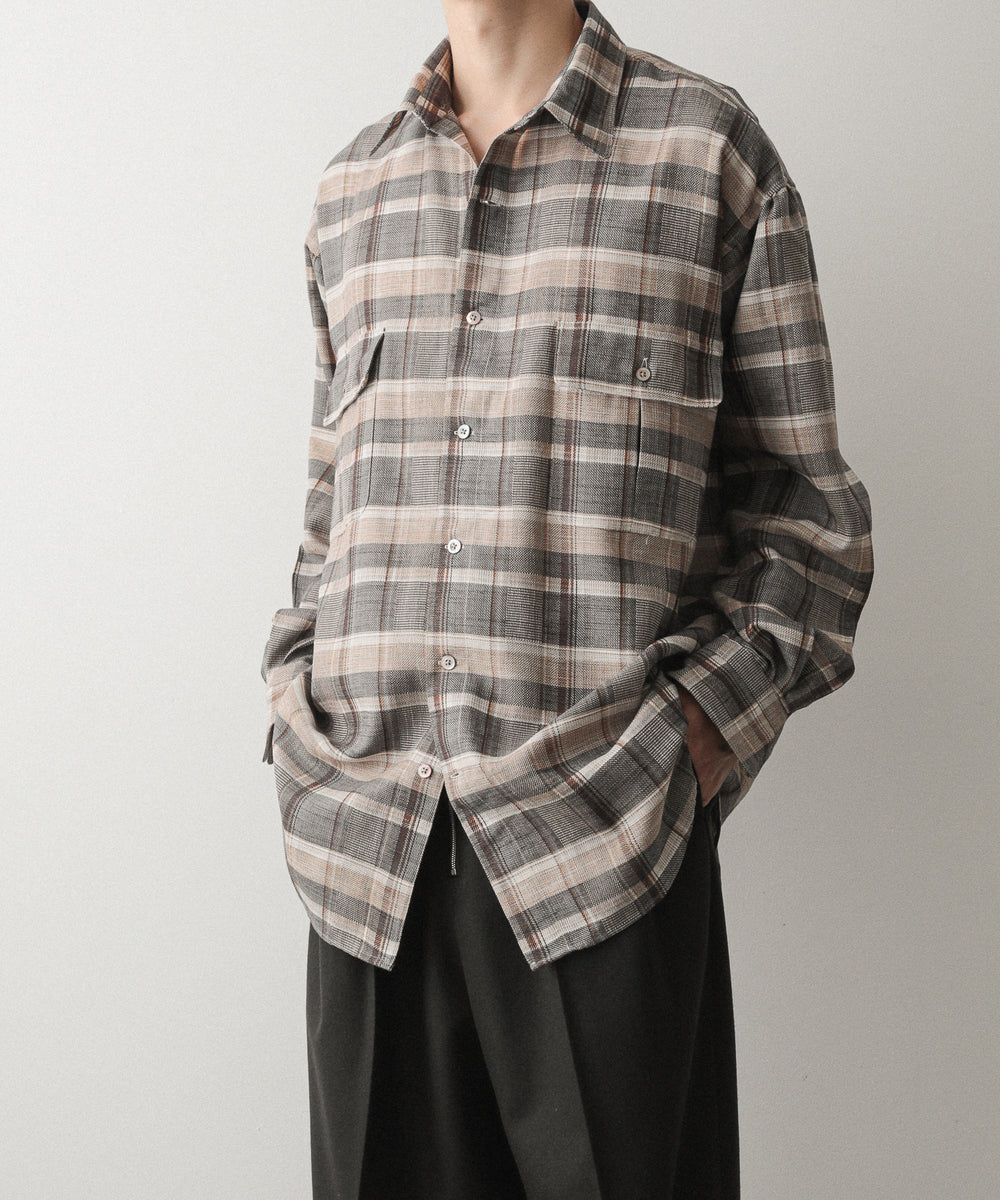 【INTÉRIM】HYPER BIG SHEER FIL A FIL CHECK GATHER SHIRT - PINE BARK CHECK