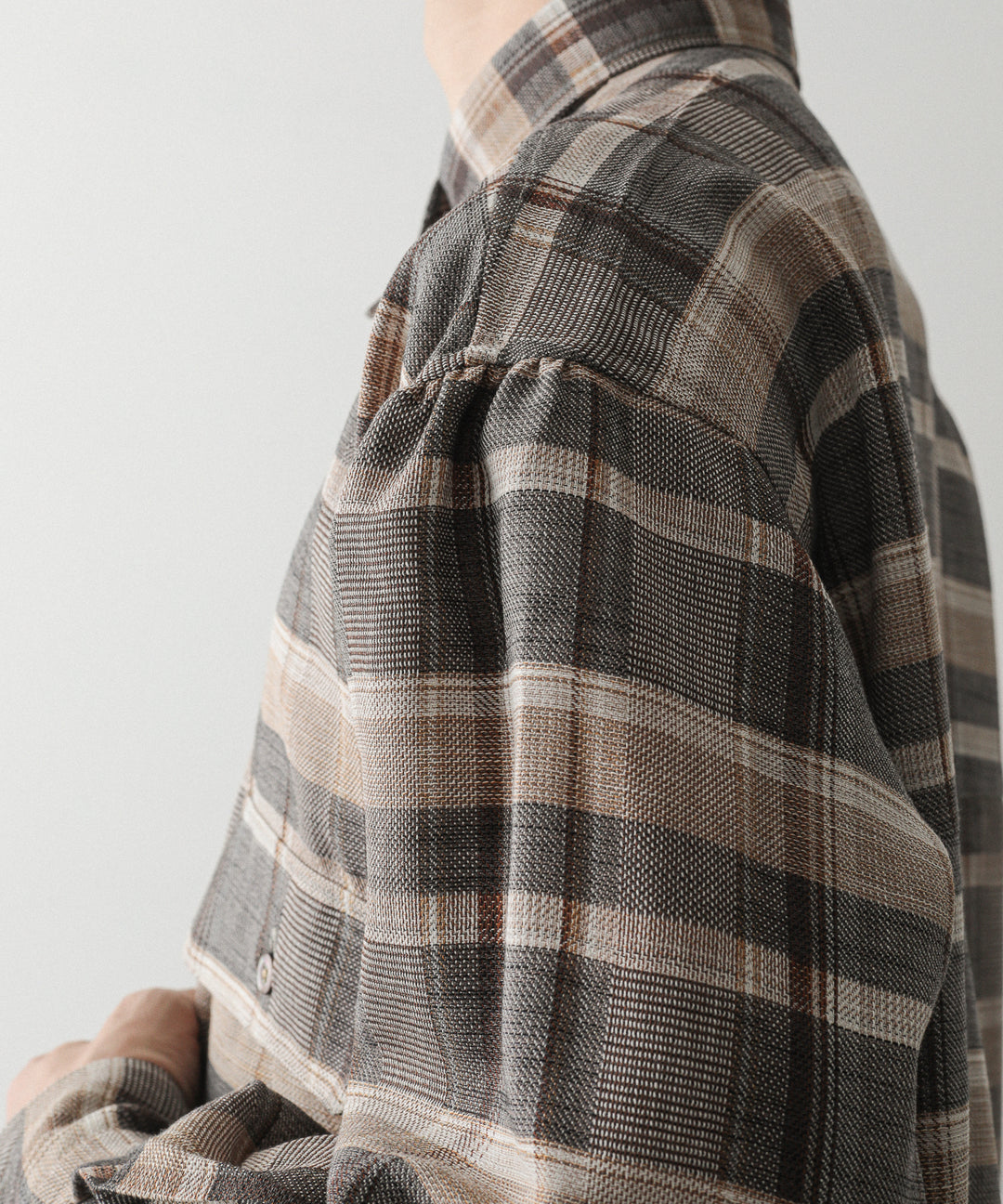 【INTÉRIM】HYPER BIG SHEER FIL A FIL CHECK GATHER SHIRT - PINE BARK CHECK
