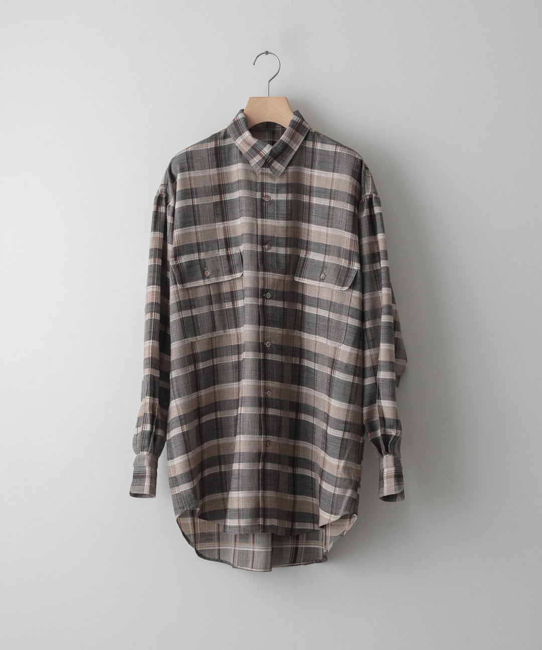 【INTÉRIM】HYPER BIG SHEER FIL A FIL CHECK GATHER SHIRT -  PINE BARK CHECK