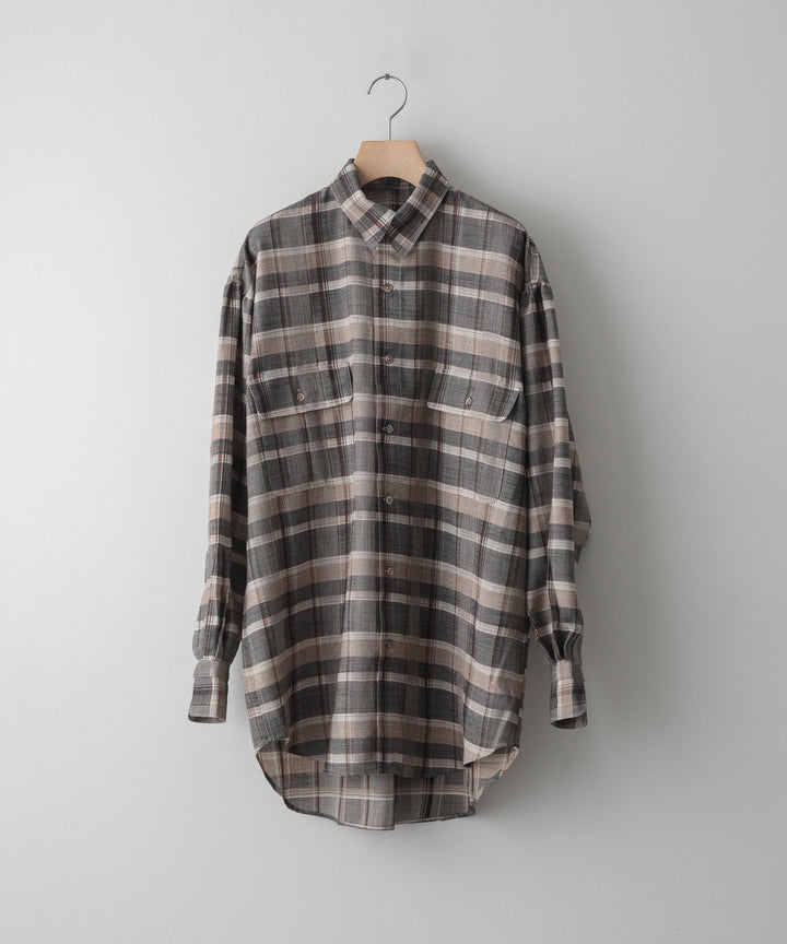 【INTÉRIM】HYPER BIG SHEER FIL A FIL CHECK GATHER SHIRT - PINE BARK CHECK