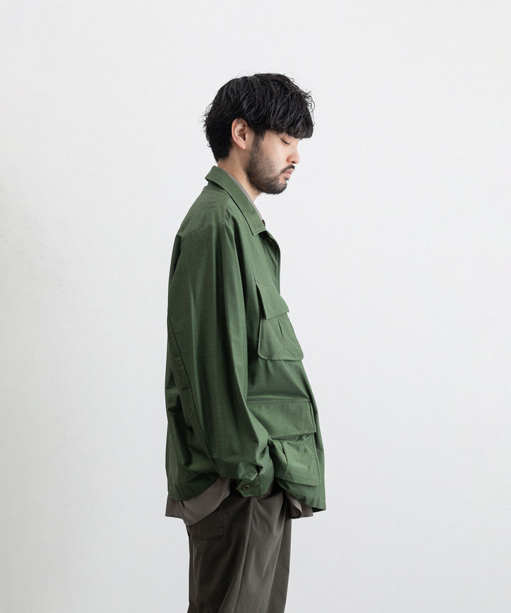 【KANEMASA PHIL.】カネマサのTYPEWRITER HIGH GAUGE JERSEY FATIGUE JACKET - MILITARY GREEN