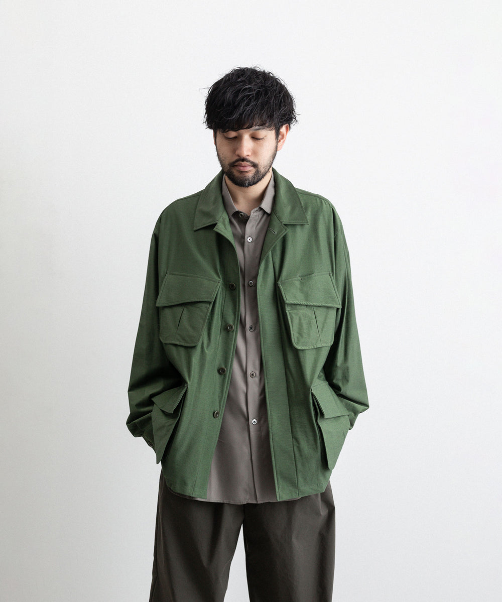 【KANEMASA PHIL.】カネマサのTYPEWRITER HIGH GAUGE JERSEY FATIGUE JACKET - MILITARY GREEN