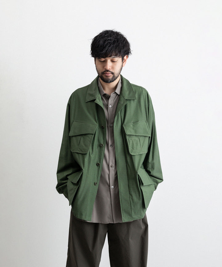 【KANEMASA PHIL.】カネマサのTYPEWRITER HIGH GAUGE JERSEY FATIGUE JACKET - MILITARY GREEN