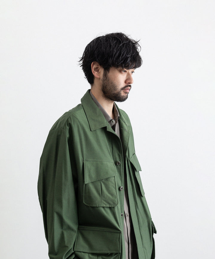【KANEMASA PHIL.】カネマサのTYPEWRITER HIGH GAUGE JERSEY FATIGUE JACKET - MILITARY GREEN